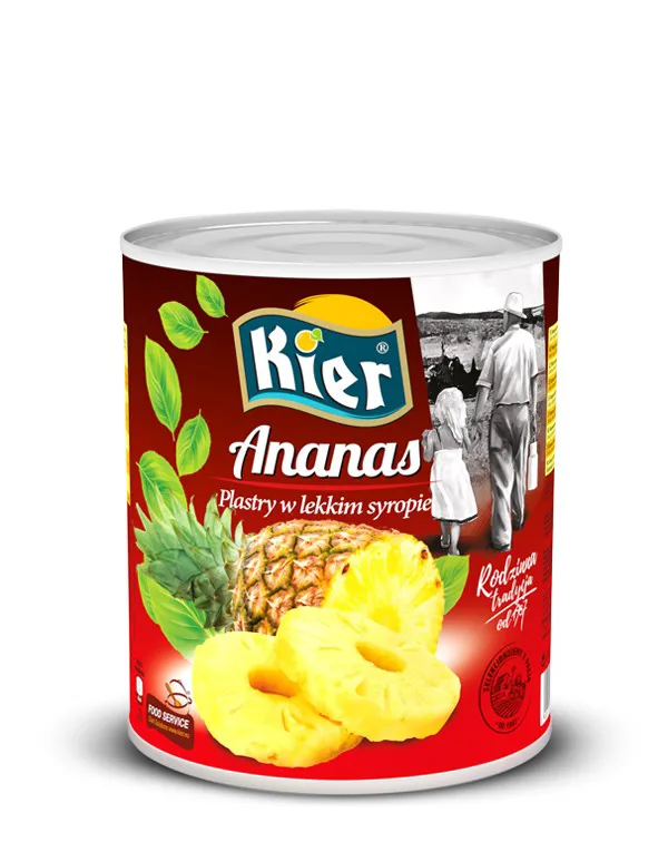 Ananas plastry regularne w lekkim syropie 3,03 kg (1,79 kg po odsączeniu)