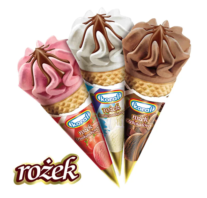 Lody w rożku mix A (czekolada, truskawka, śmietanka) 110 ml