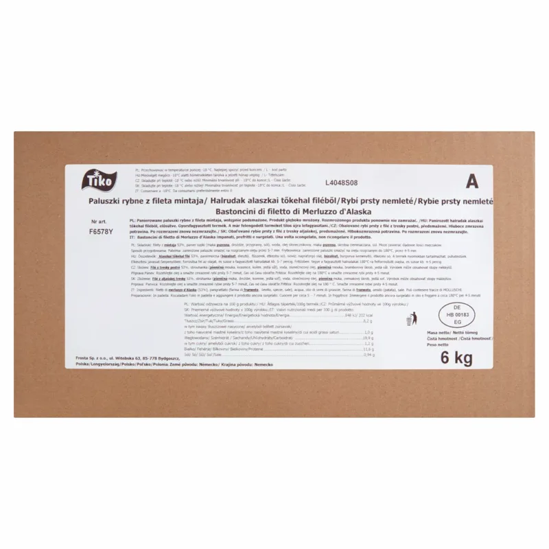Paluszki rybne z fileta z mintaja Tiko (188 × 32 g) 6 kg