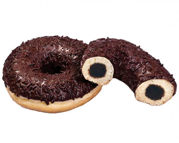 Donut nadziewany kremem z czekoladą i polewą kakaową