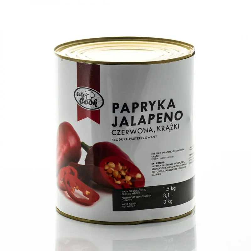 Papryka jalapeno czerwona krążki 3,1 kg (1,5 kg po odsączeniu)