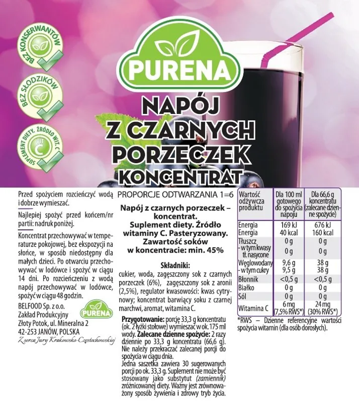 Koncentrat napoju z czarnych porzeczek 6 kg