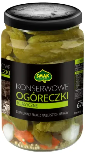 Ogóreczki konserwowe klasyczne 2–4 cm 670 g (350 g po odsączeniu)