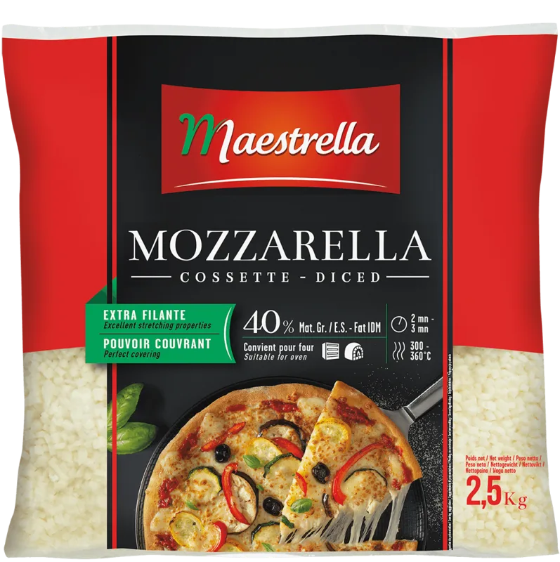 Mozzarella Maestrella kostka 40% tłuszczu 2,5 kg