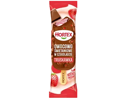 Lody owocowo-śmietankowe truskawkowe w czekoladzie mlecznej 120 ml