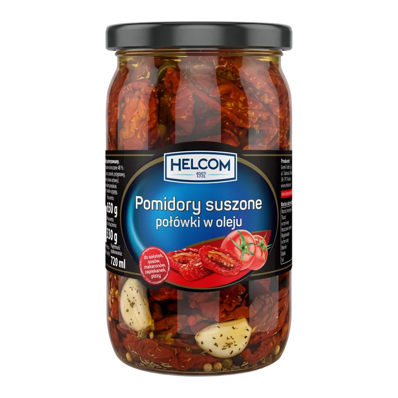 Pomidory suszone połówki w oleju 650 ml (330 g po odsączeniu)
