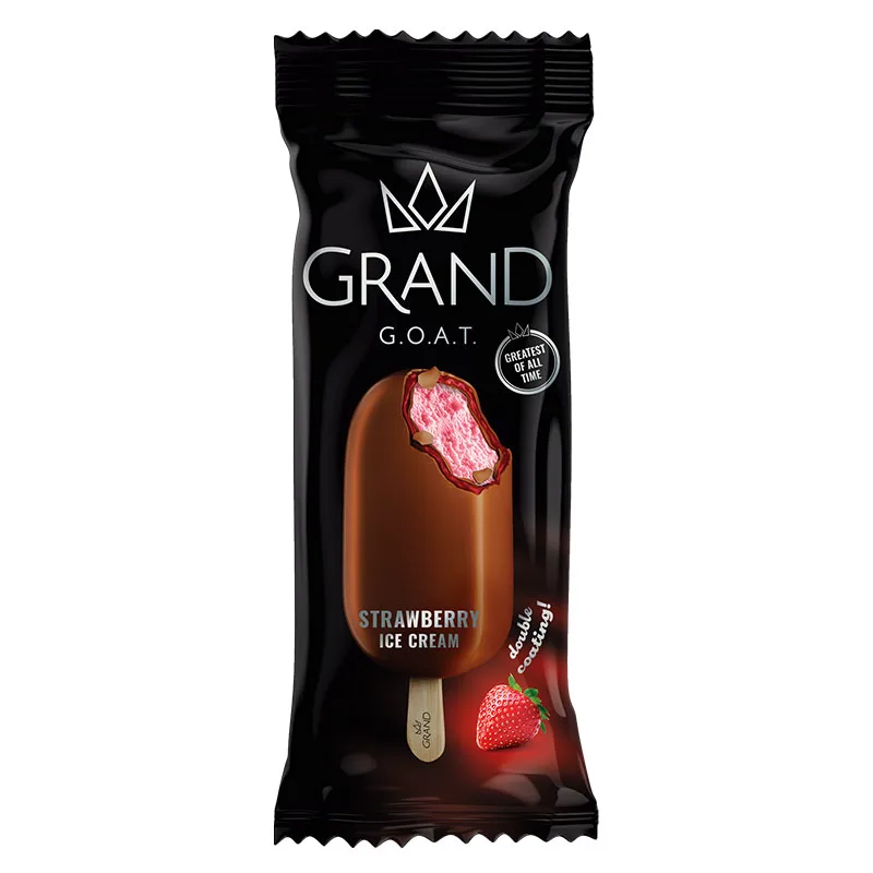 Lody truskawkowe w czekoladzie i polewie z sosem truskawkowym Grand G.O.A.T. Strawberry 100 ml
