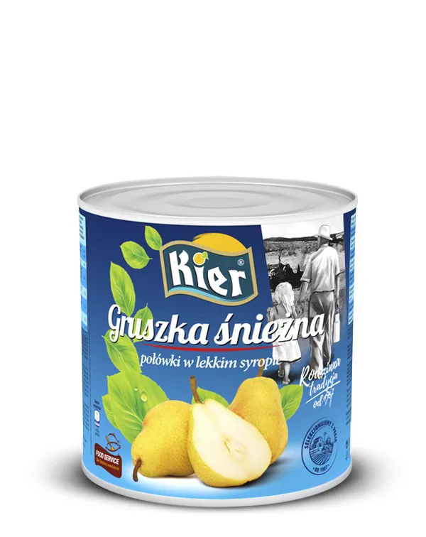 Gruszka śnieżna połówki w lekkim syropie 2,5 kg (1,5 kg po odsączeniu)