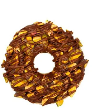 Donut z nadzieniem pistacjowym, polewą orzechową i pistacjami 73 g