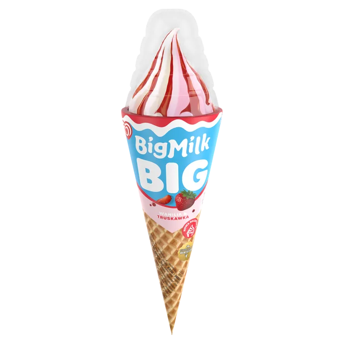 Lody w rożku truskawkowe Big Milk 140 ml