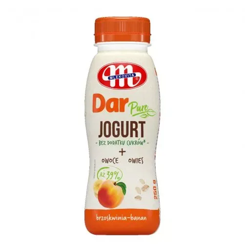 Jogurt pitny brzoskwinia-banan bez laktozy i bez dodatku cukru Dar Pure 250 g