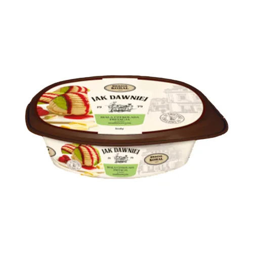 Lody z białą czekoladą i pistacjami z sosem malinowym 900 ml