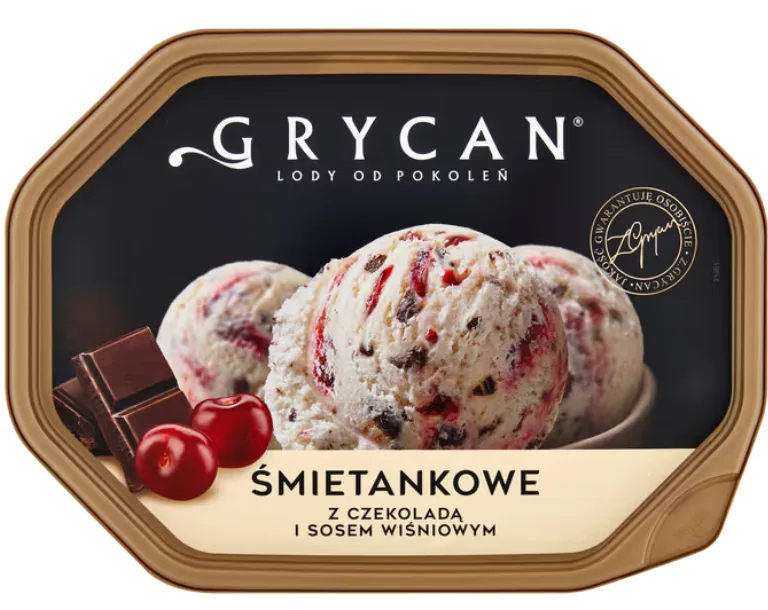 Lody śmietankowe z czekoladą i sosem wiśniowym 900 ml