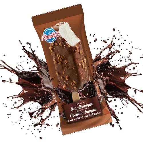 Lody na patyku waniliowe w polewie czekoladowej z orzechami 100 ml