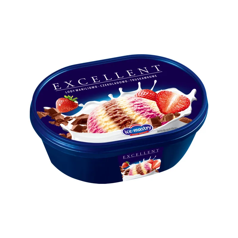 Lody Excellent trójsmakowe (wanilia-truskawka-kakao) 1 l