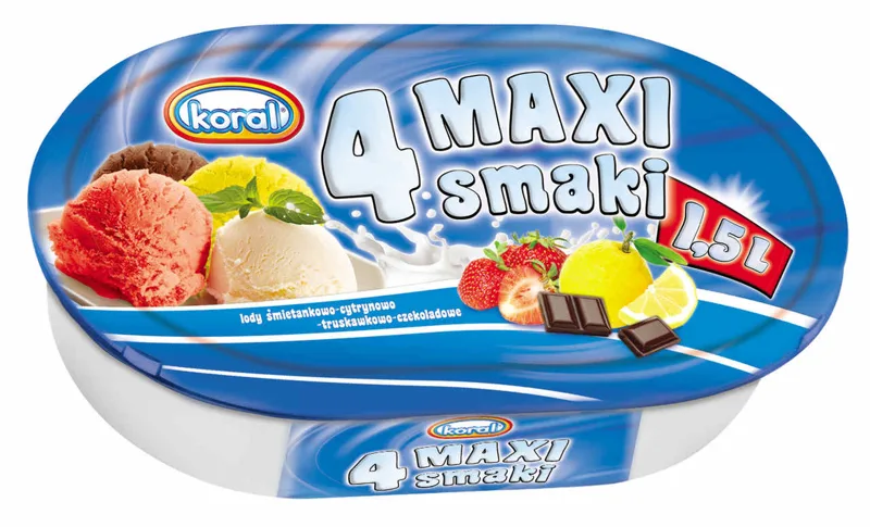 Lody śmietankowo-cytrynowo-truskawkowo-czekoladowe Maxi 1,5 l